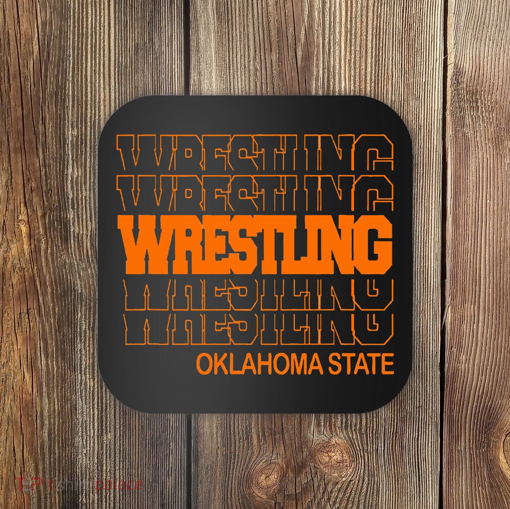 Wrestling O.K.L.A.H.O.M.A State In Modern Stacked Lettering Coaster
