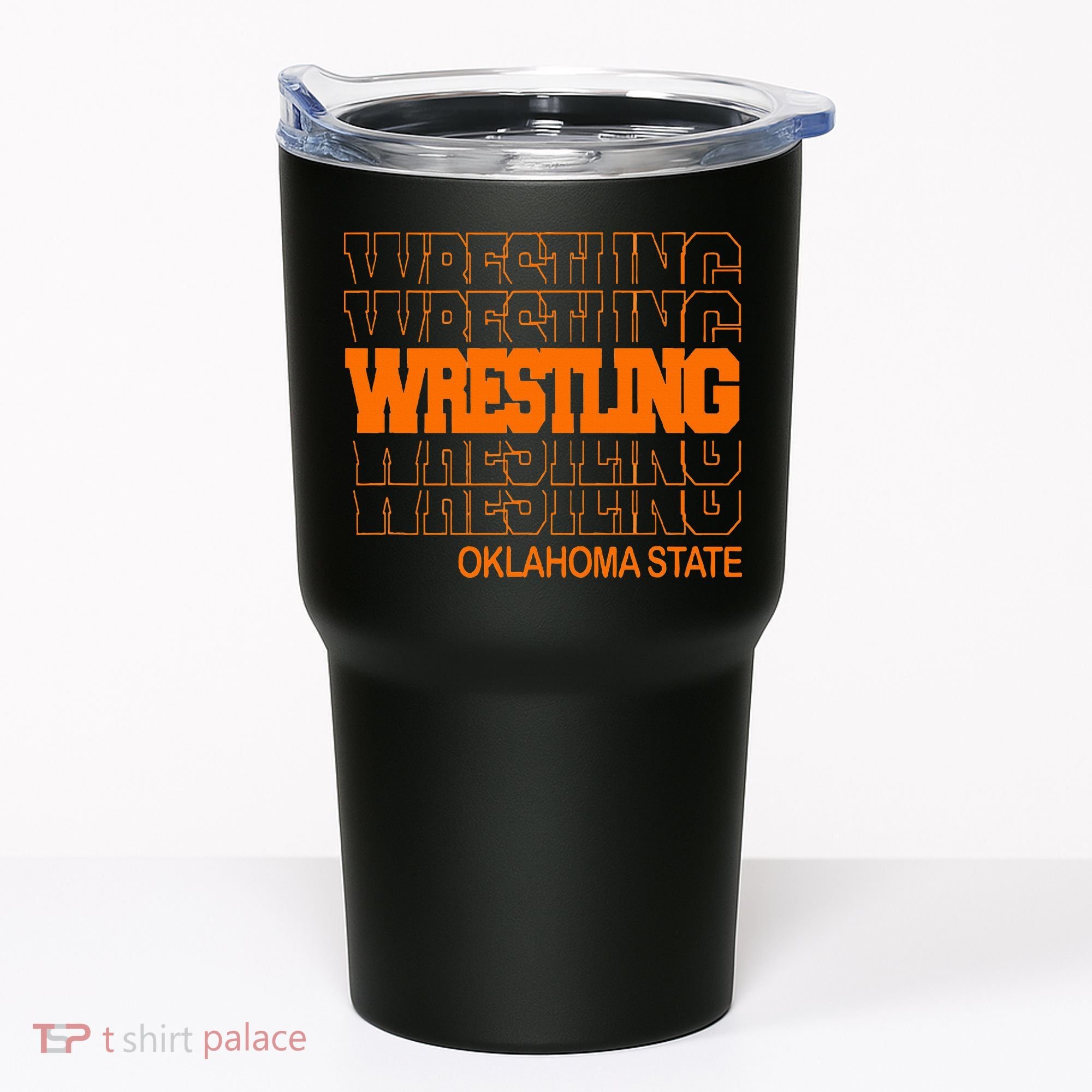 Wrestling O.K.L.A.H.O.M.A State In Modern Stacked Lettering Tumbler