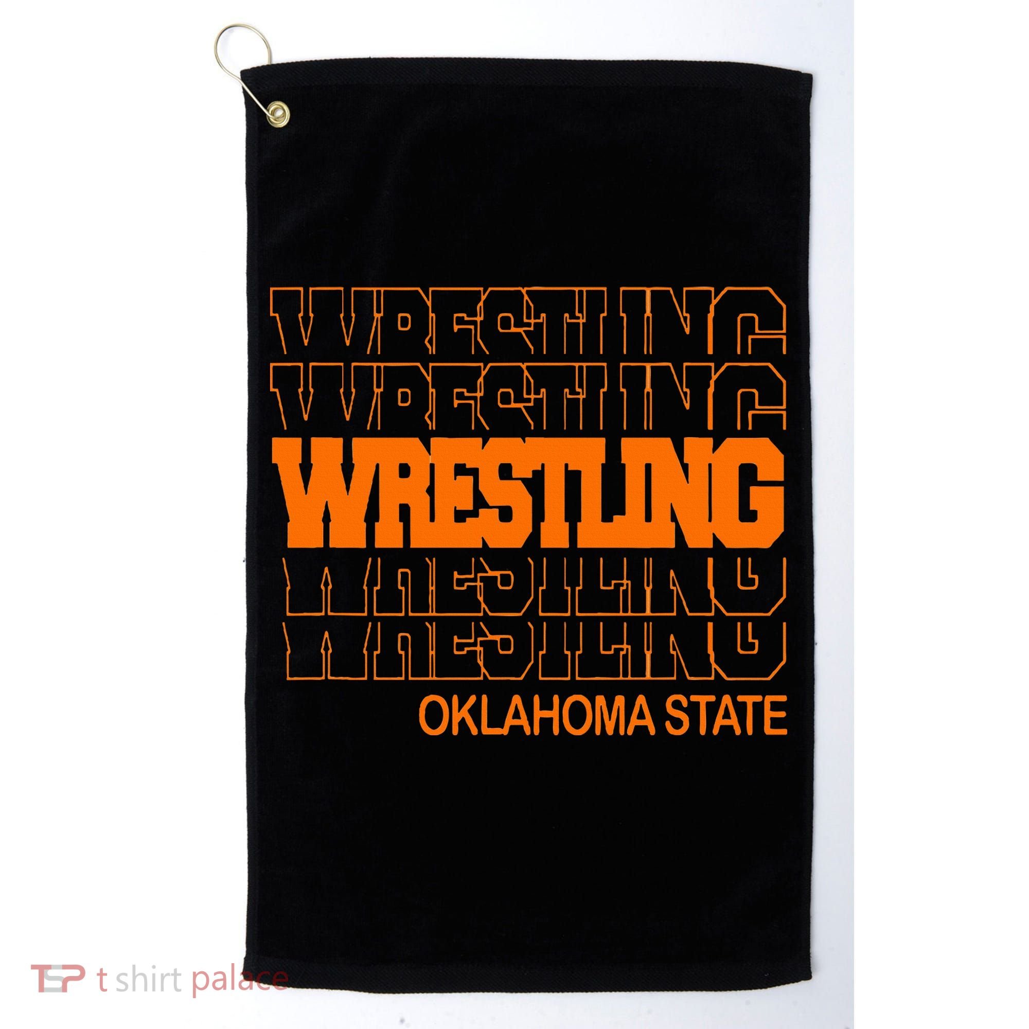 Wrestling O.K.L.A.H.O.M.A State In Modern Stacked Lettering Golf Towel