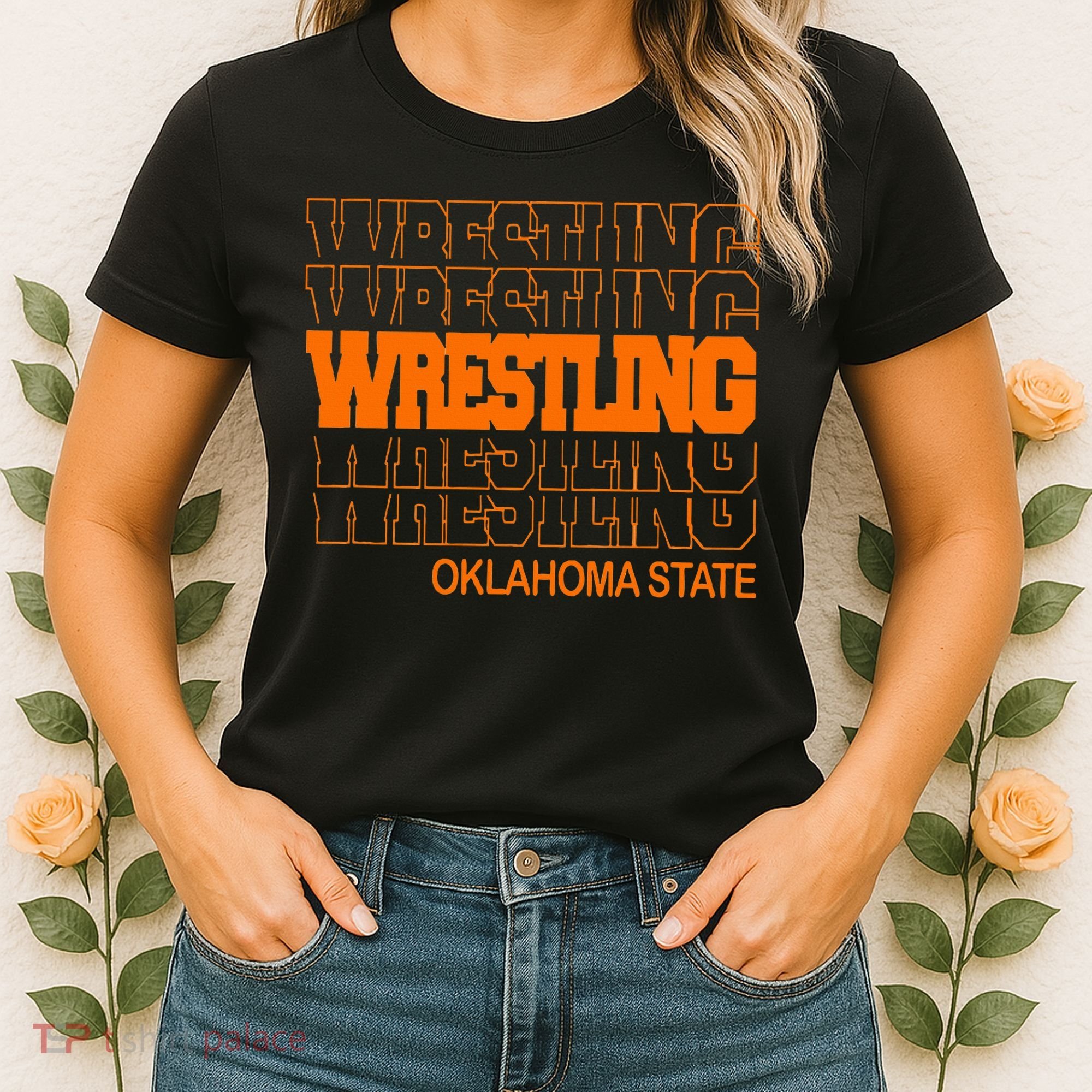 Wrestling O.K.L.A.H.O.M.A State In Modern Stacked Lettering Women's T-Shirt