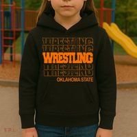 Wrestling O.K.L.A.H.O.M.A State In Modern Stacked Lettering Kids Hoodie thumb 3