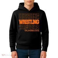 Wrestling O.K.L.A.H.O.M.A State In Modern Stacked Lettering Kids Hoodie thumb 4