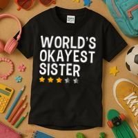 Worlds Okayest Sister Funny Sister Kids T-Shirt thumb 3