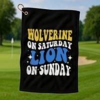 Wolverine On Saturday Funny Lion On Sunday Golf Towel thumb 1