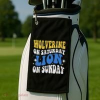 Wolverine On Saturday Funny Lion On Sunday Golf Towel thumb 2