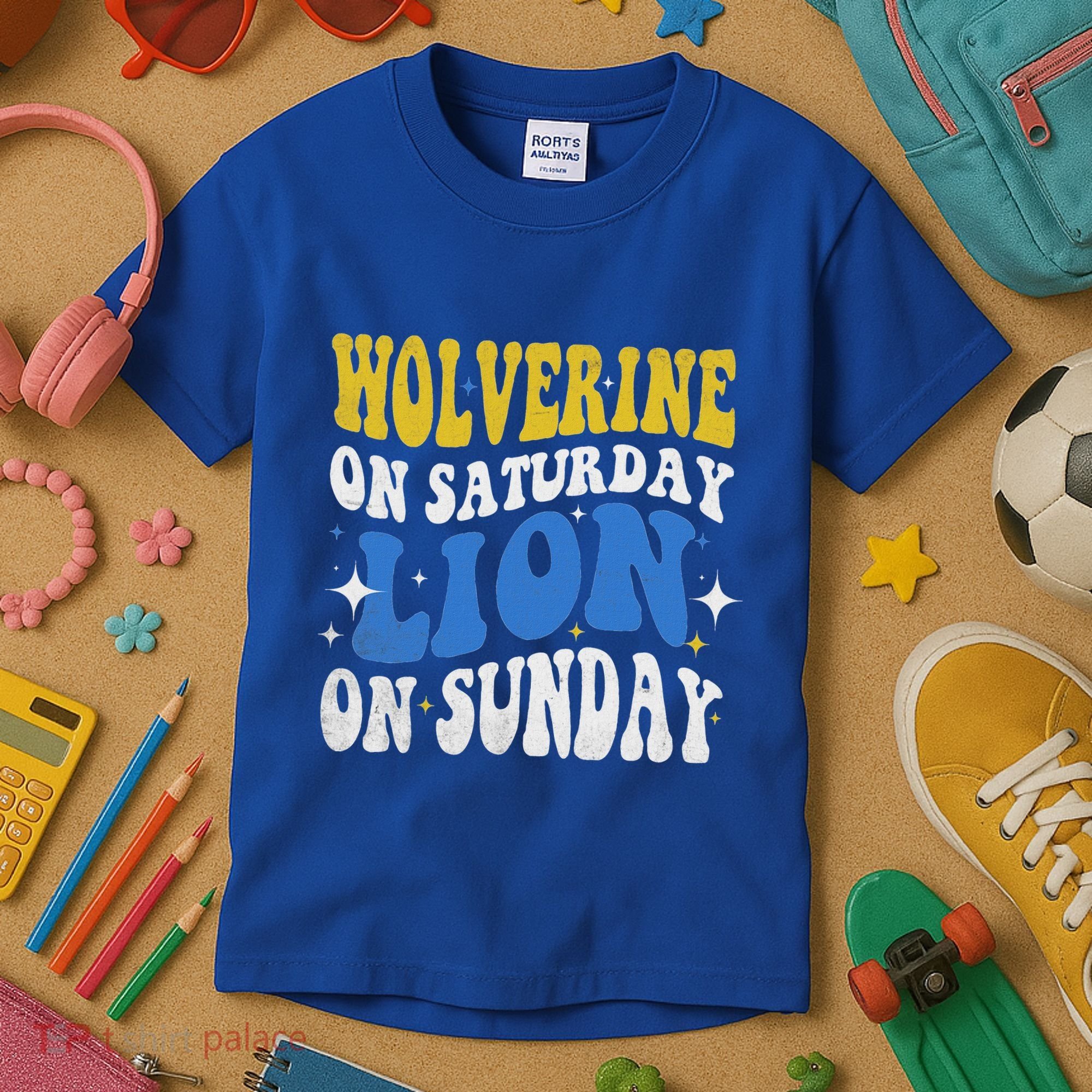 Wolverine On Saturday Funny Lion On Sunday Kids T-Shirt