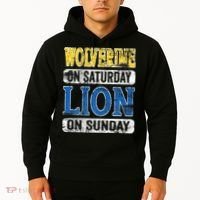 Wolverine On Saturday Lion On Sunday Detroit Hoodie thumb 2