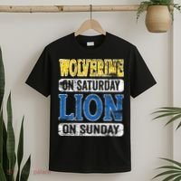 Wolverine On Saturday Lion On Sunday Detroit T-Shirt thumb 2