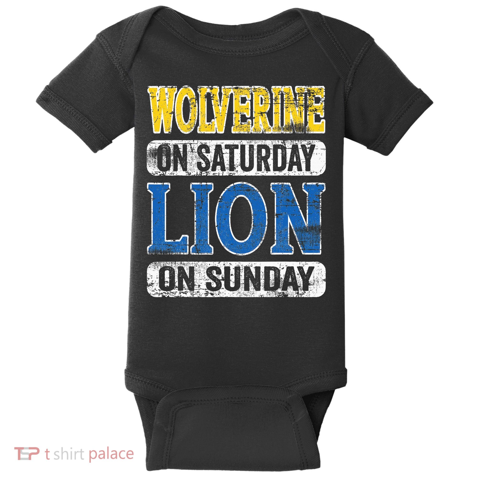 Wolverine On Saturday Lion On Sunday Detroit Baby Bodysuit
