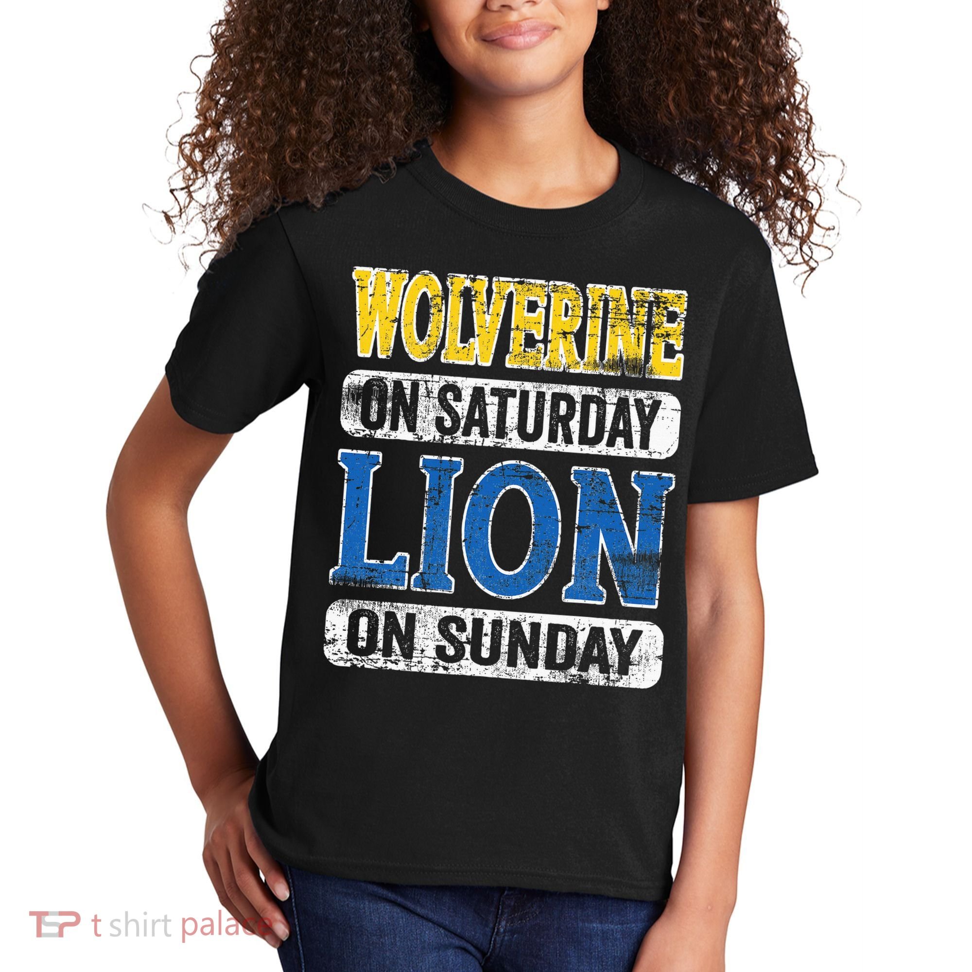 Wolverine On Saturday Lion On Sunday Detroit Kids T-Shirt