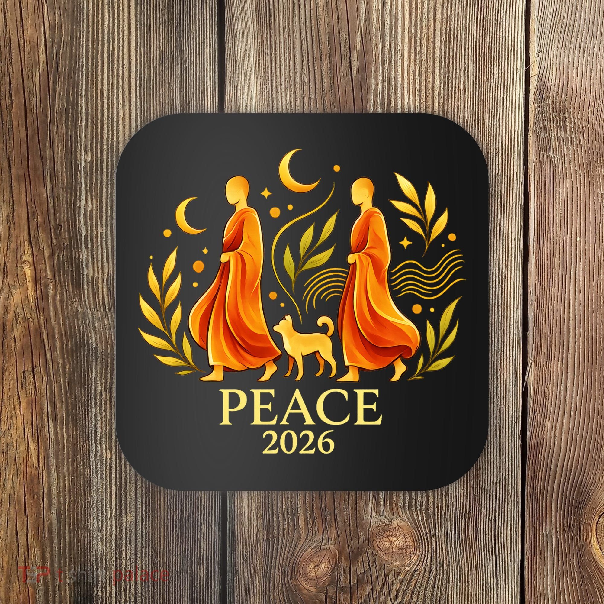 Walk Peace 2026 World Peace Monks Aloka Dog Spiritual Coaster