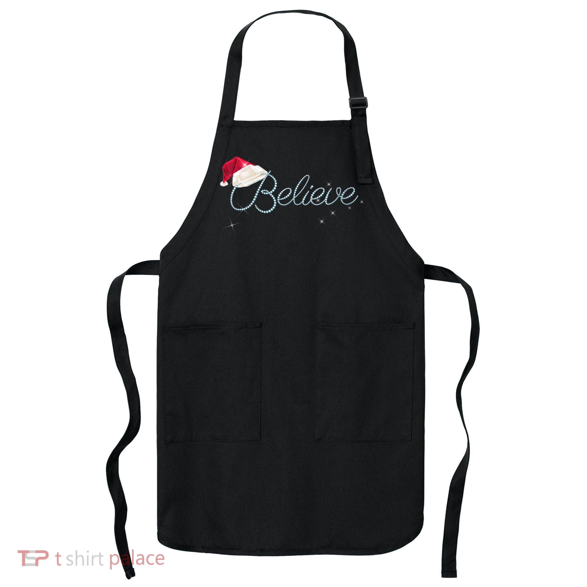 Wo Pretty BELIEVE with Santa Hat Holiday Christmas V-Neck Apron