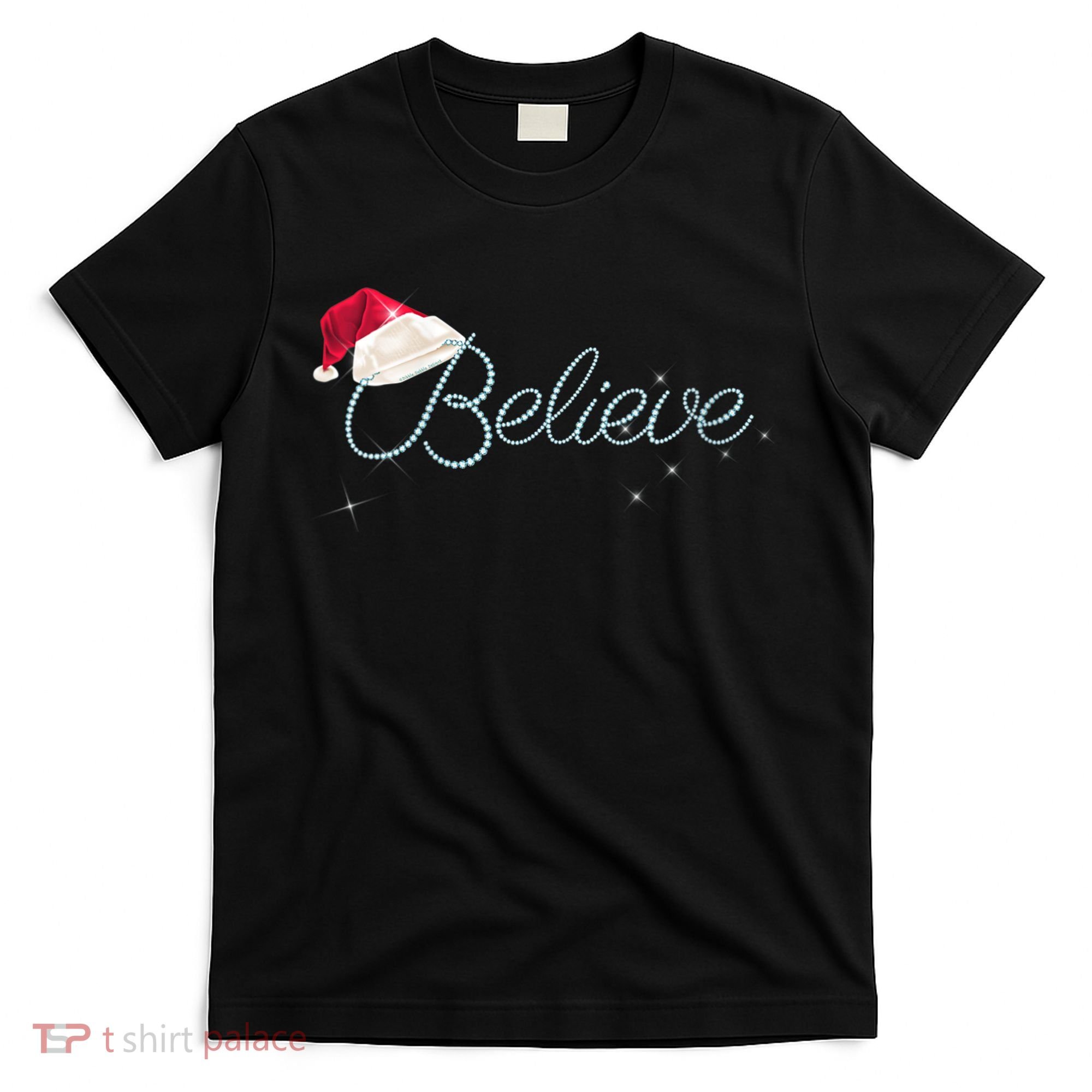 Wo Pretty BELIEVE with Santa Hat Holiday Christmas V-Neck T-Shirt