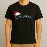 Wo Pretty BELIEVE with Santa Hat Holiday Christmas V-Neck T-Shirt thumb 3