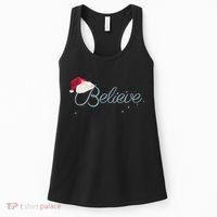 Wo Pretty BELIEVE with Santa Hat Holiday Christmas V-Neck Women's Tank Top thumb 0