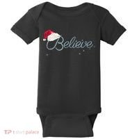 Wo Pretty BELIEVE with Santa Hat Holiday Christmas V-Neck Baby Bodysuit thumb 0