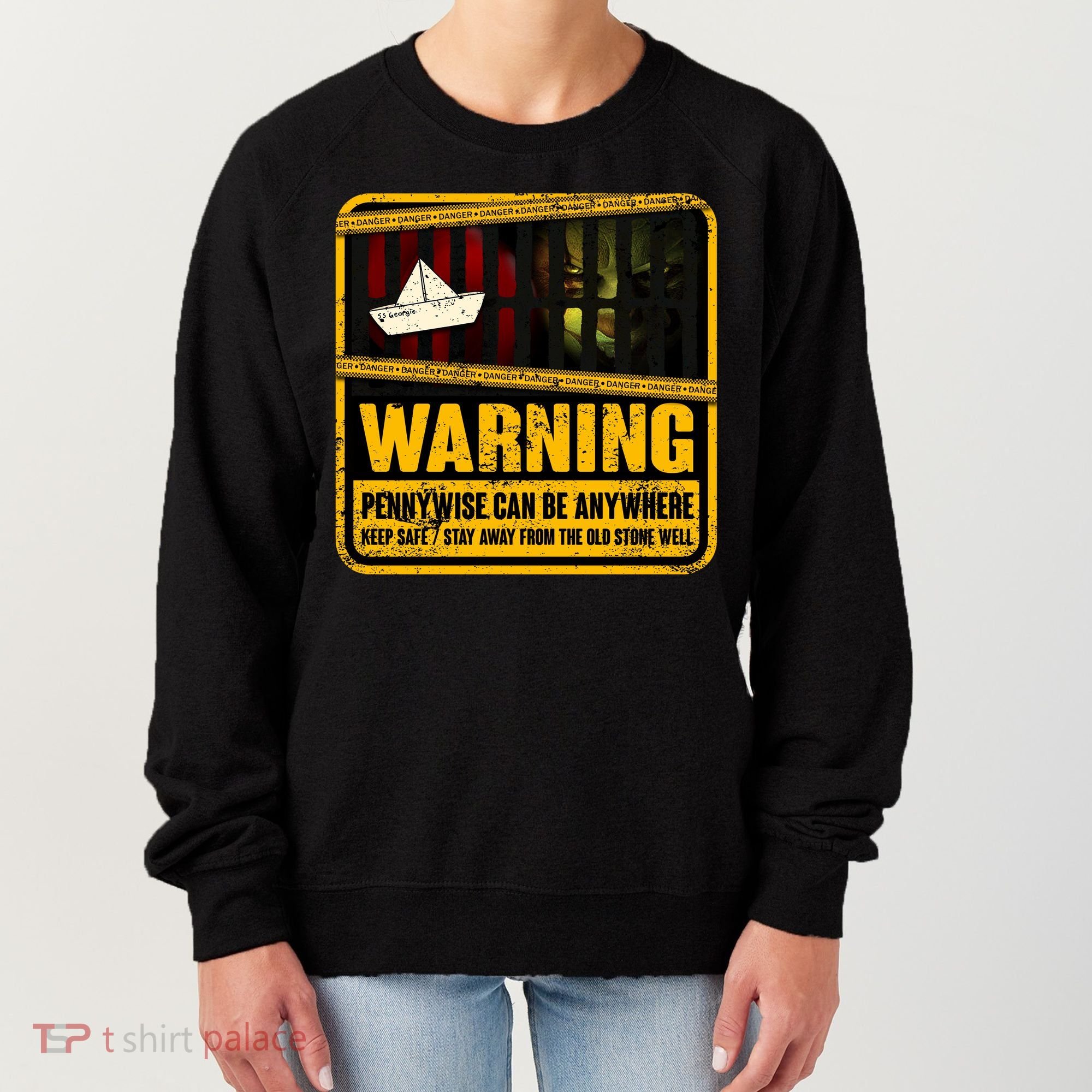 Warning Pennywise Can Be Anywhere Keep Safe Scary Horror Clown Halloween Women's Sweatshirt