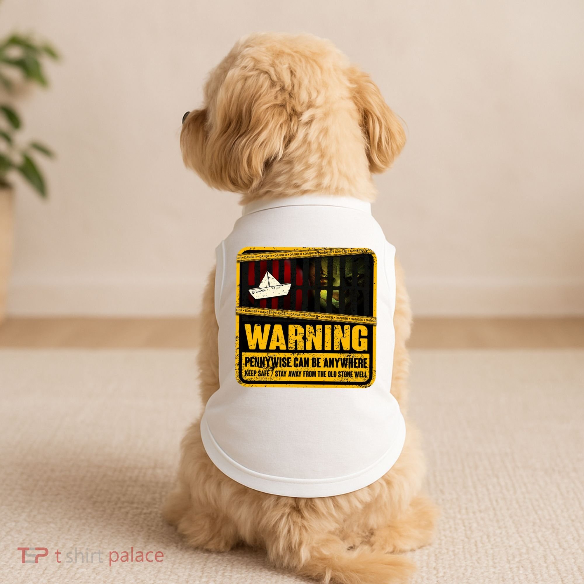 Warning Pennywise Can Be Anywhere Keep Safe Scary Horror Clown Halloween Doggie Tank