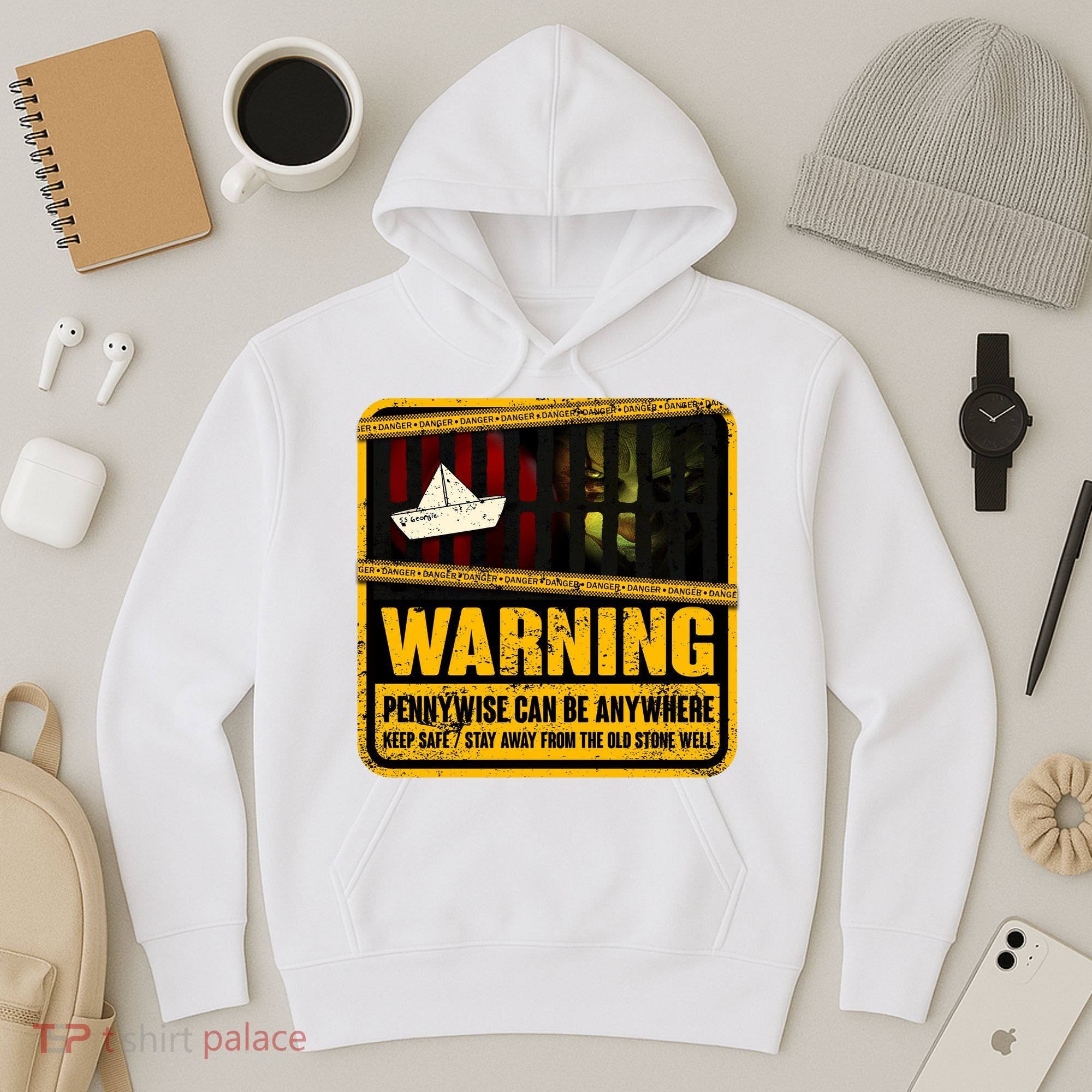 Warning Pennywise Can Be Anywhere Keep Safe Scary Horror Clown Halloween Hoodie