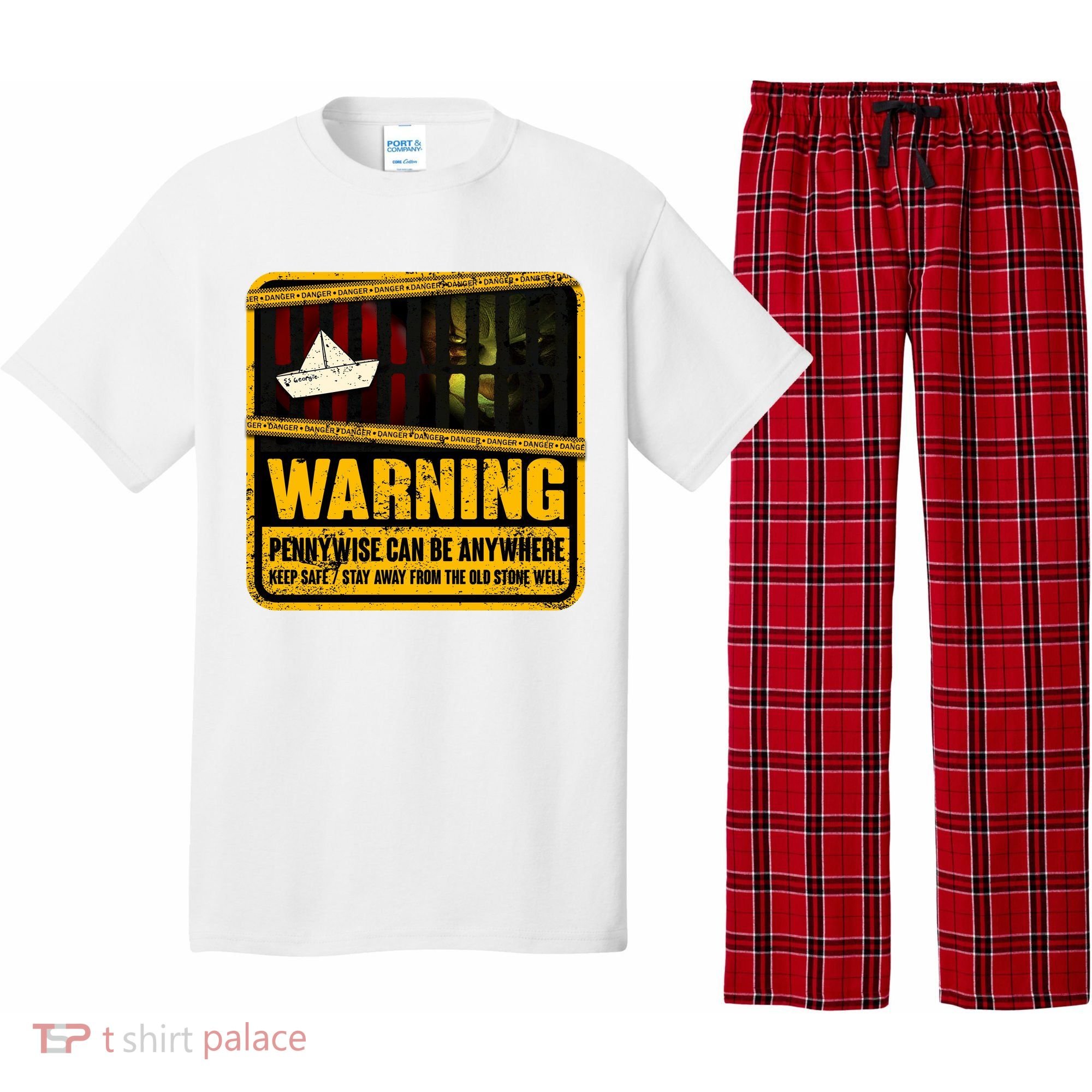 Warning Pennywise Can Be Anywhere Keep Safe Scary Horror Clown Halloween Pajama Set