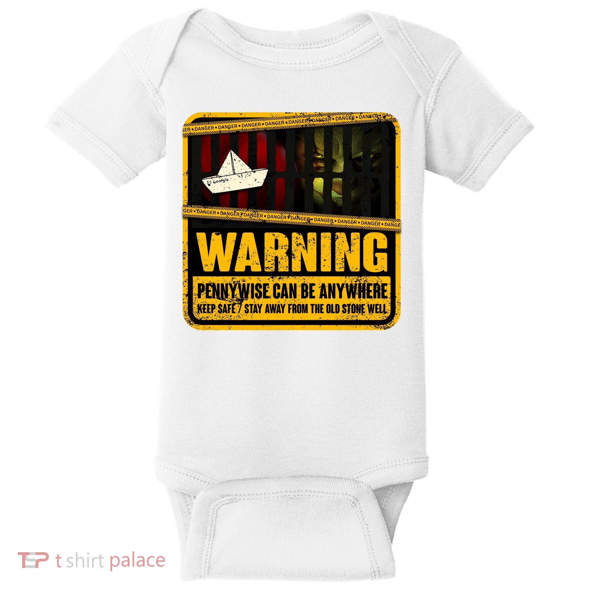 Warning Pennywise Can Be Anywhere Keep Safe Scary Horror Clown Halloween Baby Bodysuit