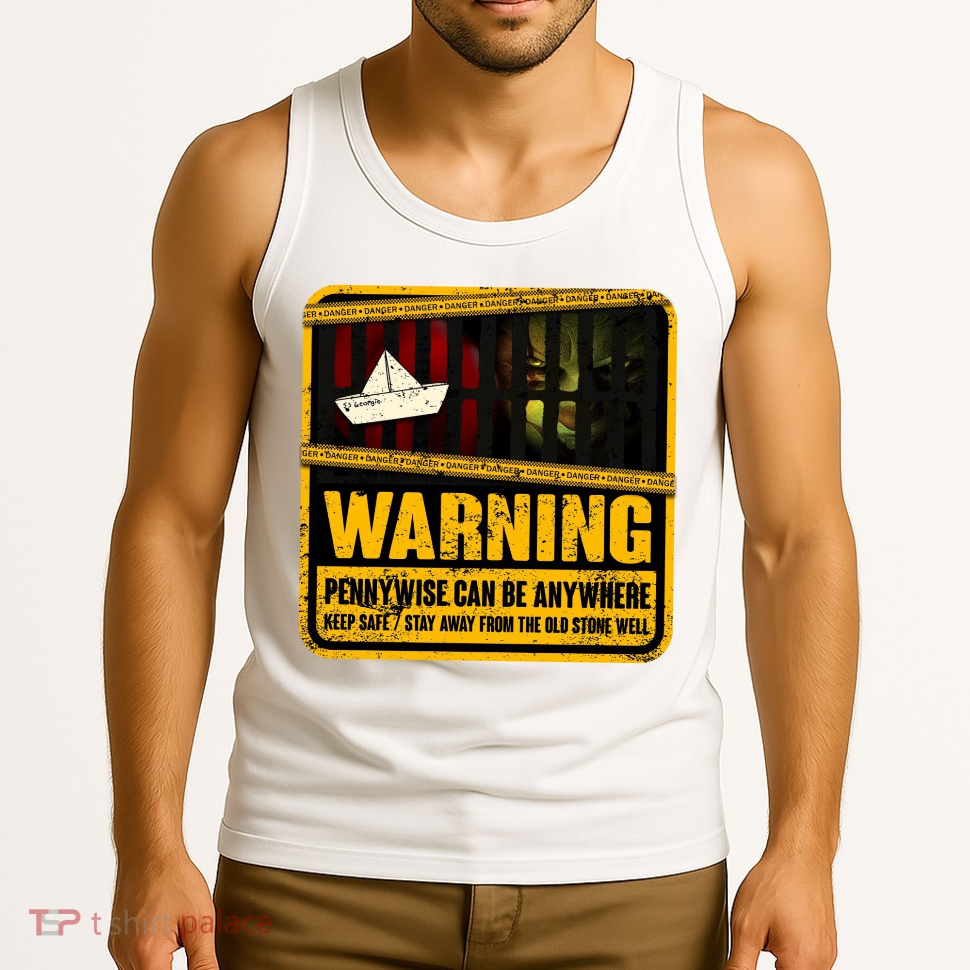 Warning Pennywise Can Be Anywhere Keep Safe Scary Horror Clown Halloween Tank Top