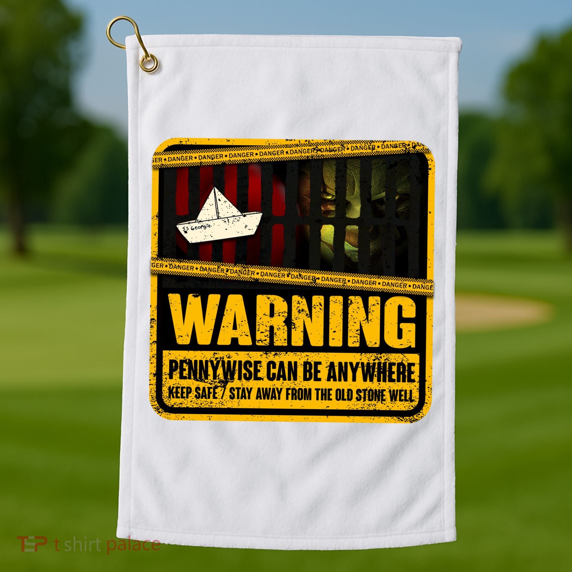 Warning Pennywise Can Be Anywhere Keep Safe Scary Horror Clown Halloween Golf Towel