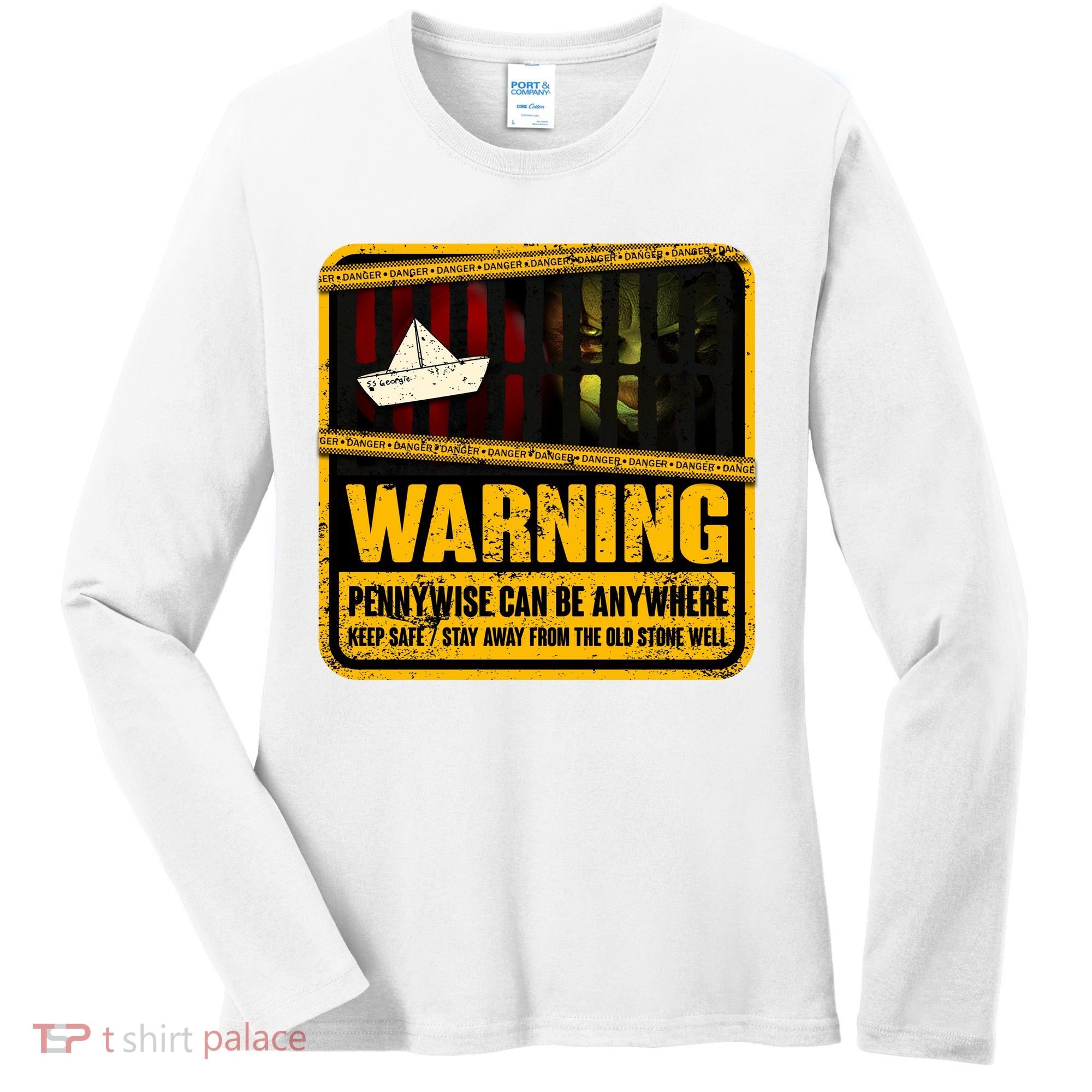 Warning Pennywise Can Be Anywhere Keep Safe Scary Horror Clown Halloween Women's Long Sleeve Shirt
