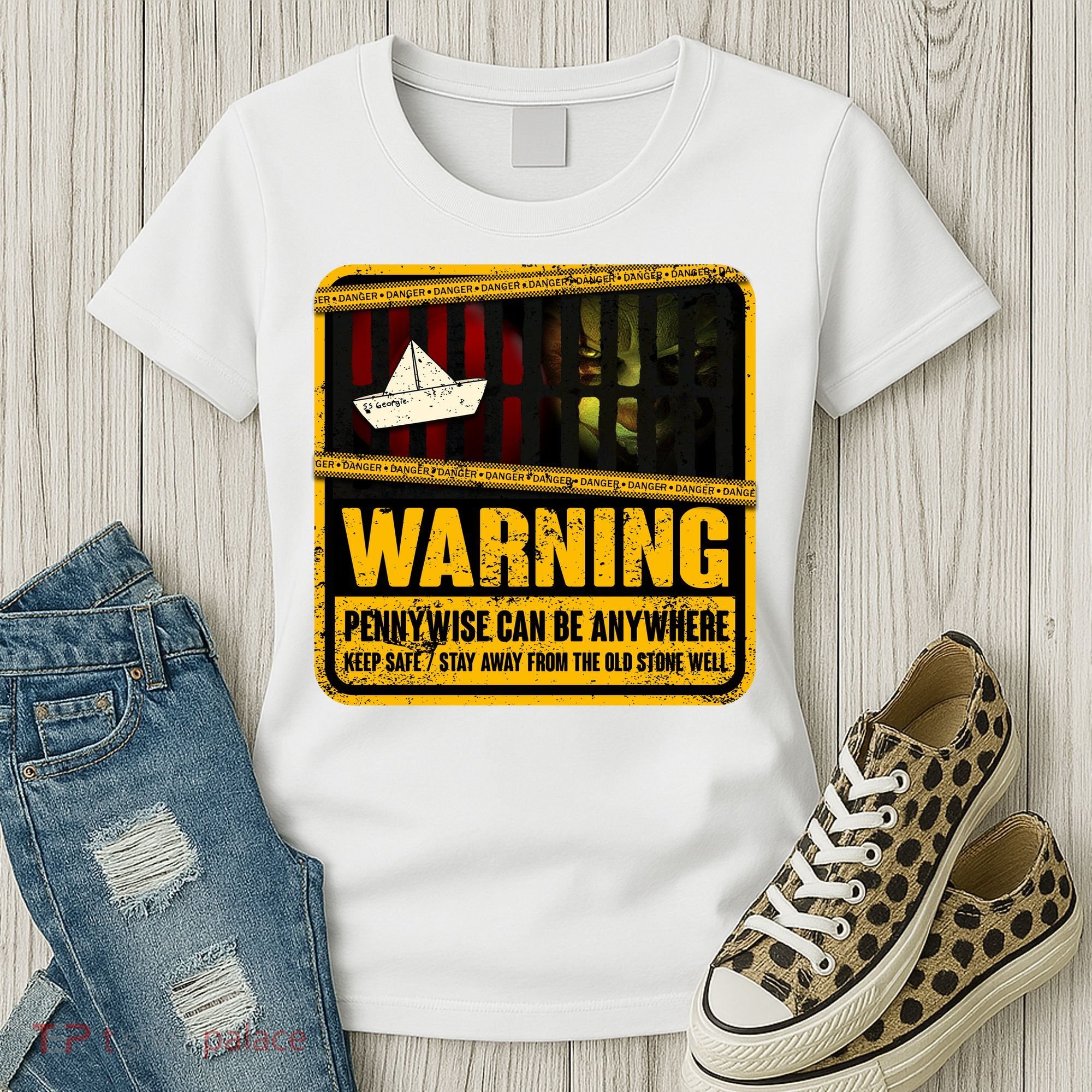 Warning Pennywise Can Be Anywhere Keep Safe Scary Horror Clown Halloween Women's T-Shirt