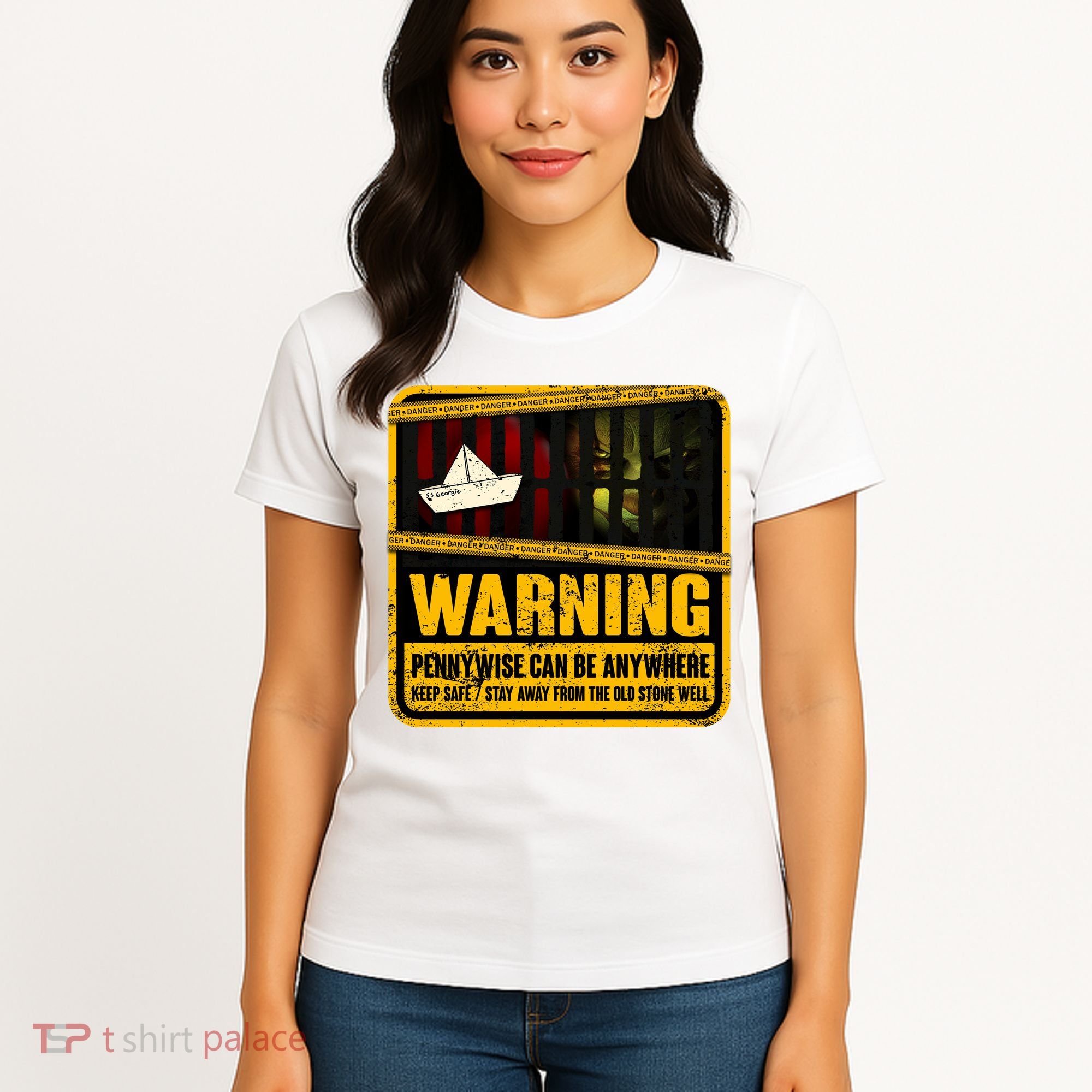 Warning Pennywise Can Be Anywhere Keep Safe Scary Horror Clown Halloween Women's T-Shirt