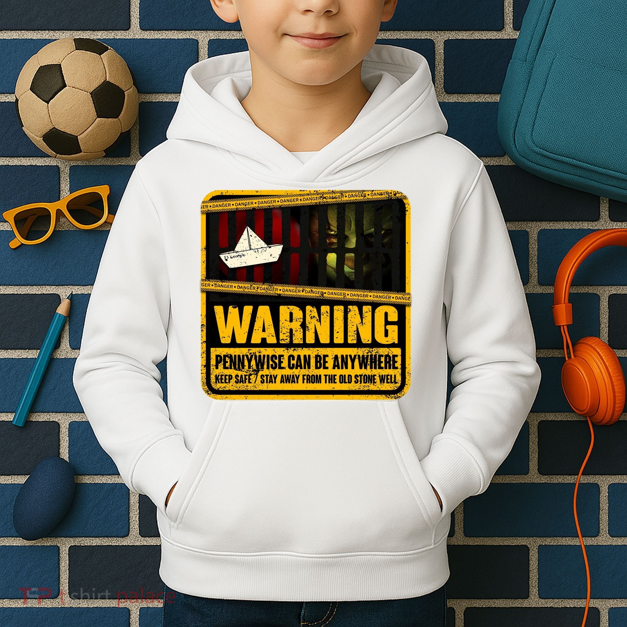 Warning Pennywise Can Be Anywhere Keep Safe Scary Horror Clown Halloween Kids Hoodie