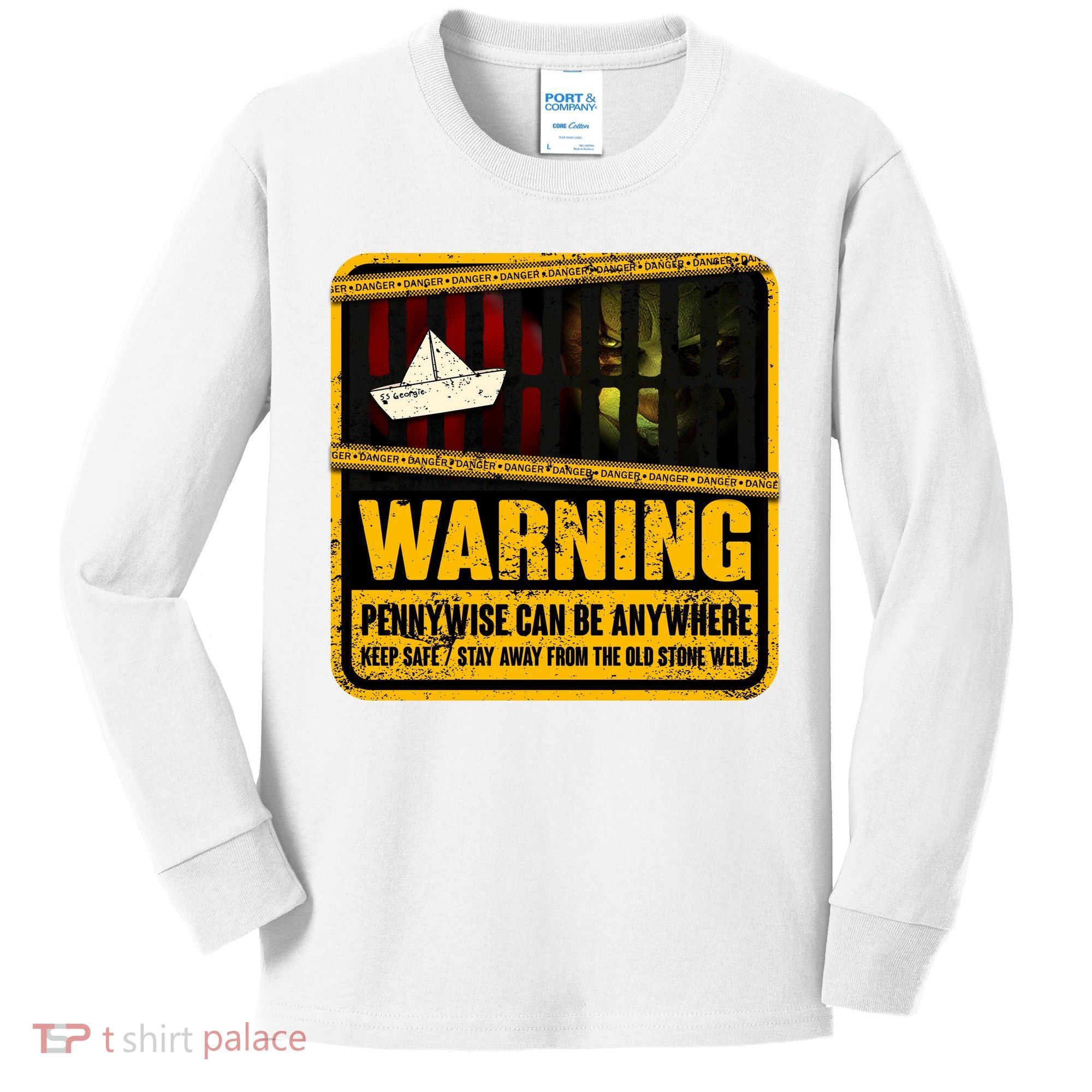 Warning Pennywise Can Be Anywhere Keep Safe Scary Horror Clown Halloween Kids Long Sleeve Shirt