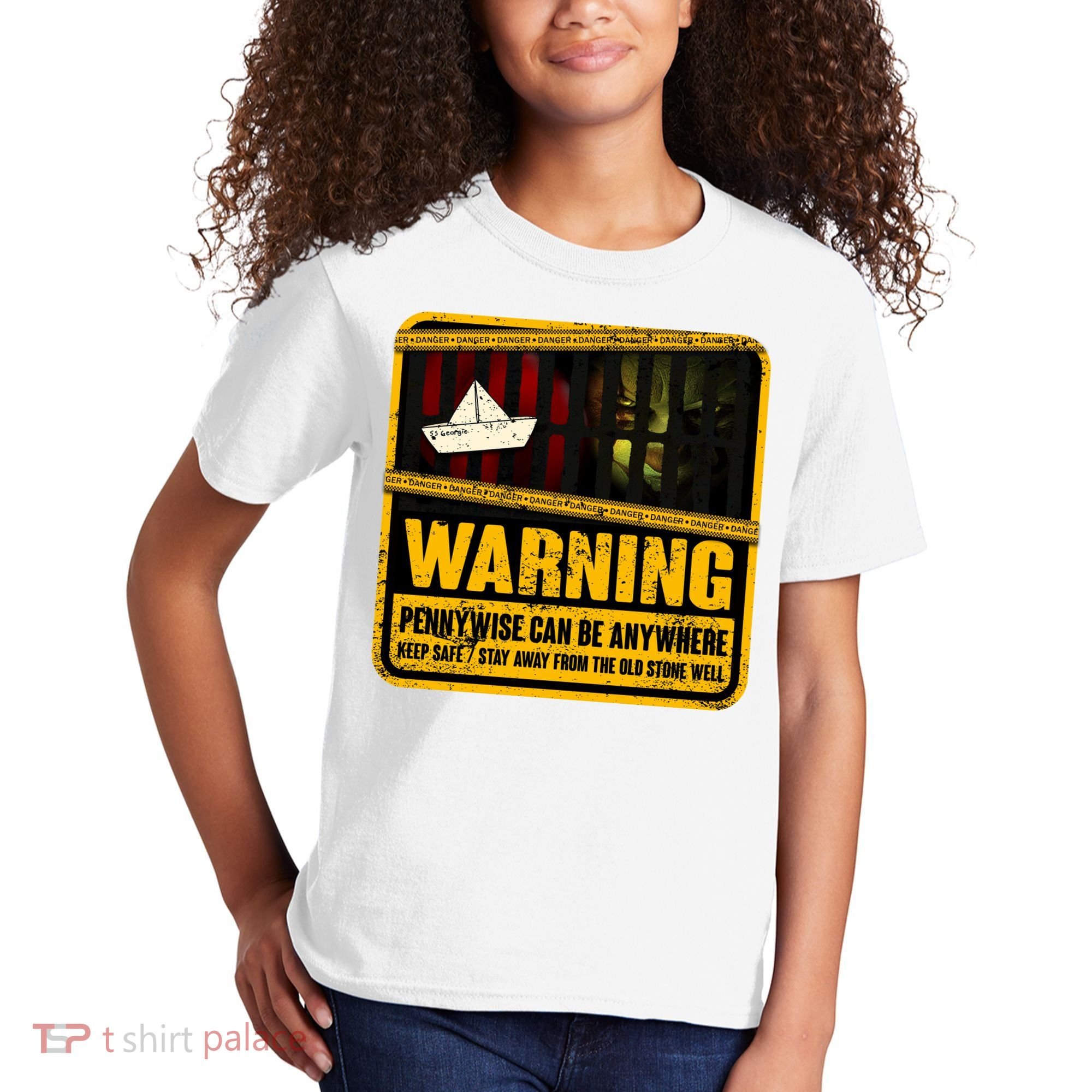 Warning Pennywise Can Be Anywhere Keep Safe Scary Horror Clown Halloween Kids T-Shirt