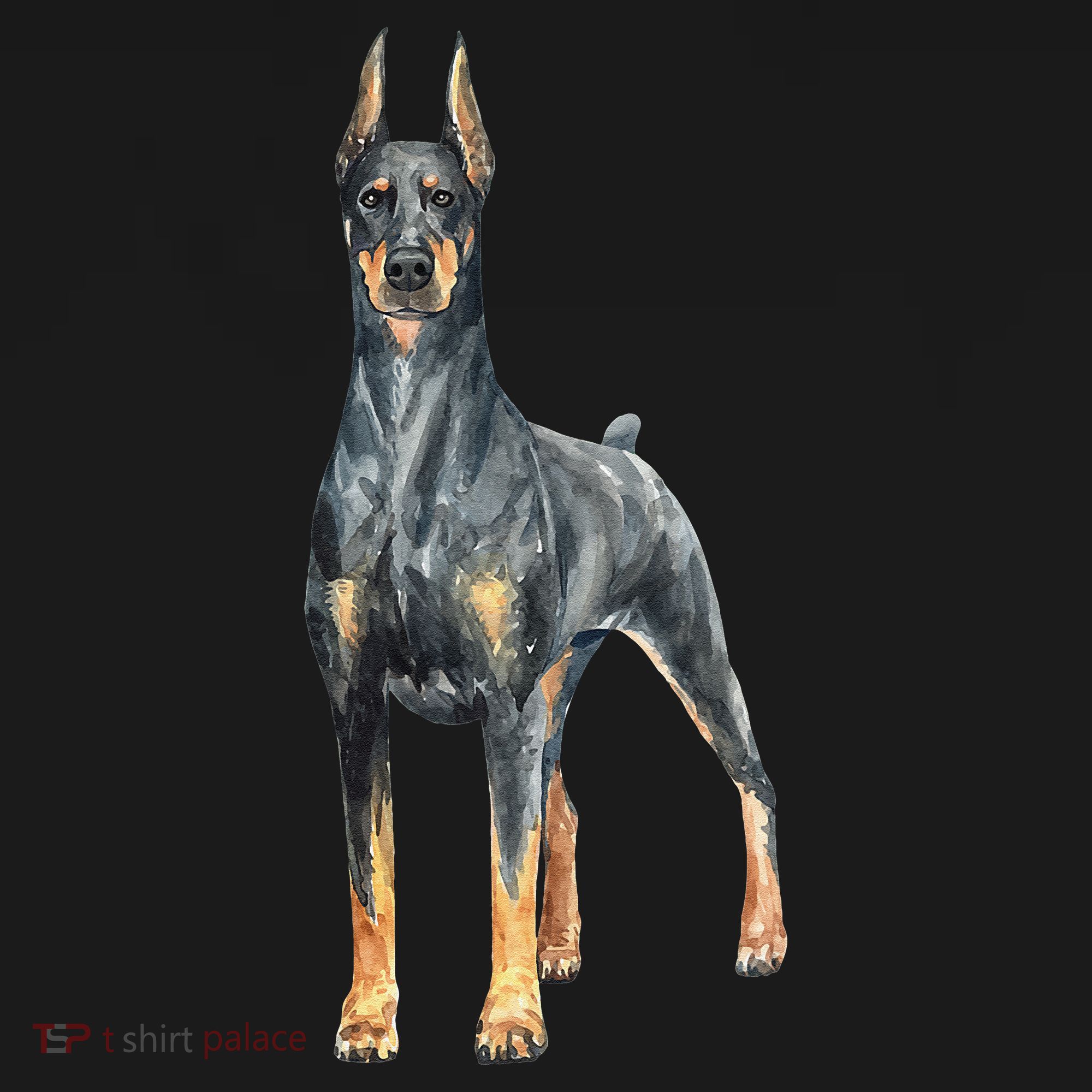 Watercolor Portrait Doberman Pinscher For Dog Owners T-Shirt