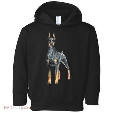 Watercolor Portrait Doberman Pinscher For Dog Owners Toddler Hoodie