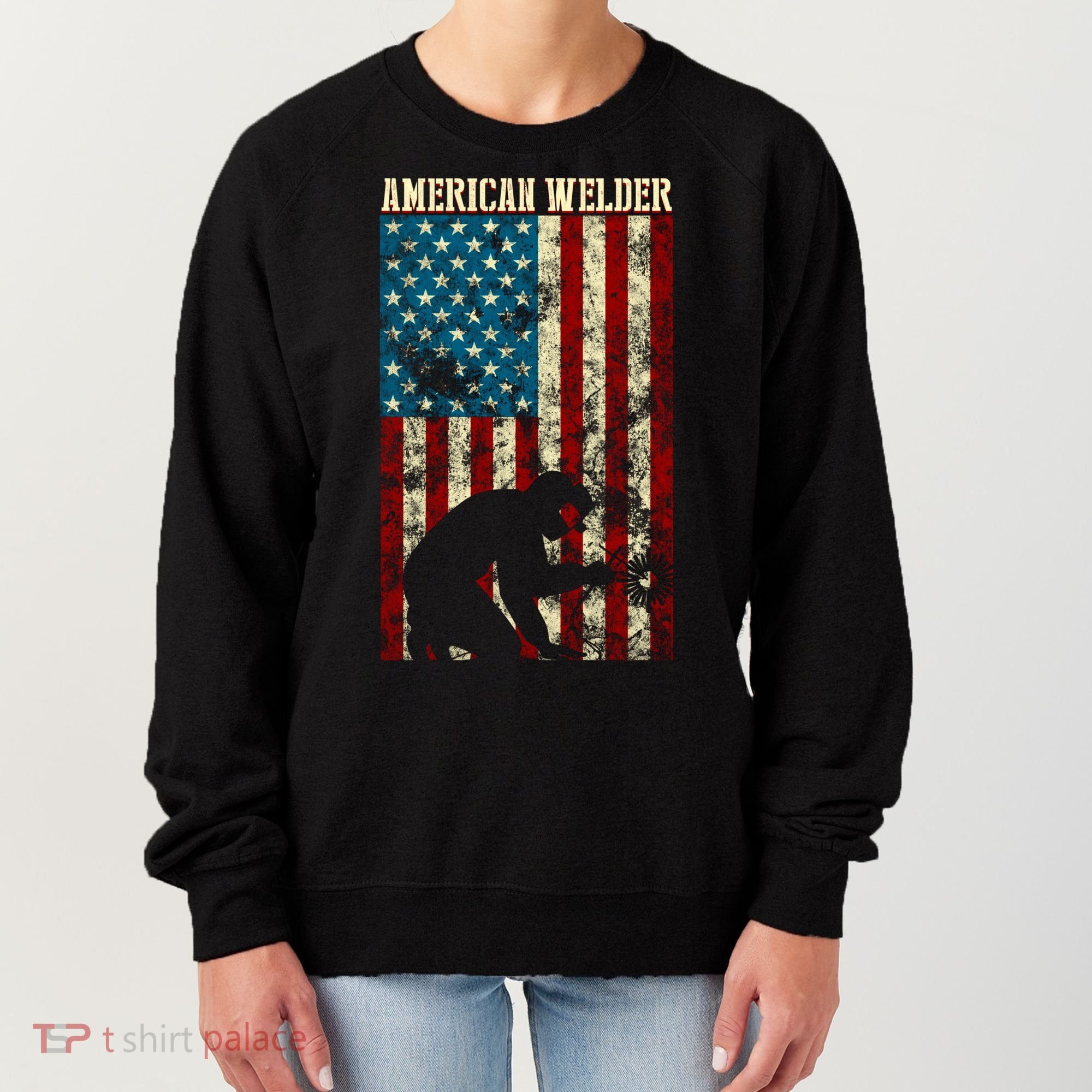 Welding Patriotic Distressed Usa American Flag Gift Welder Gift Women's Sweatshirt