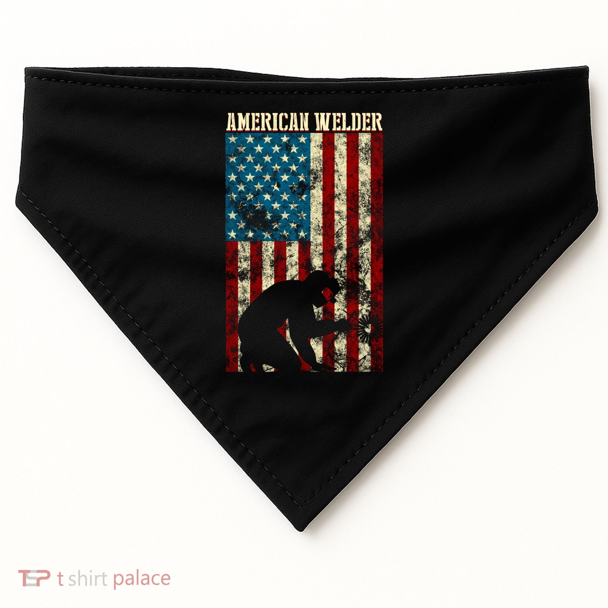Welding Patriotic Distressed Usa American Flag Gift Welder Gift USA-Made Doggie Bandana