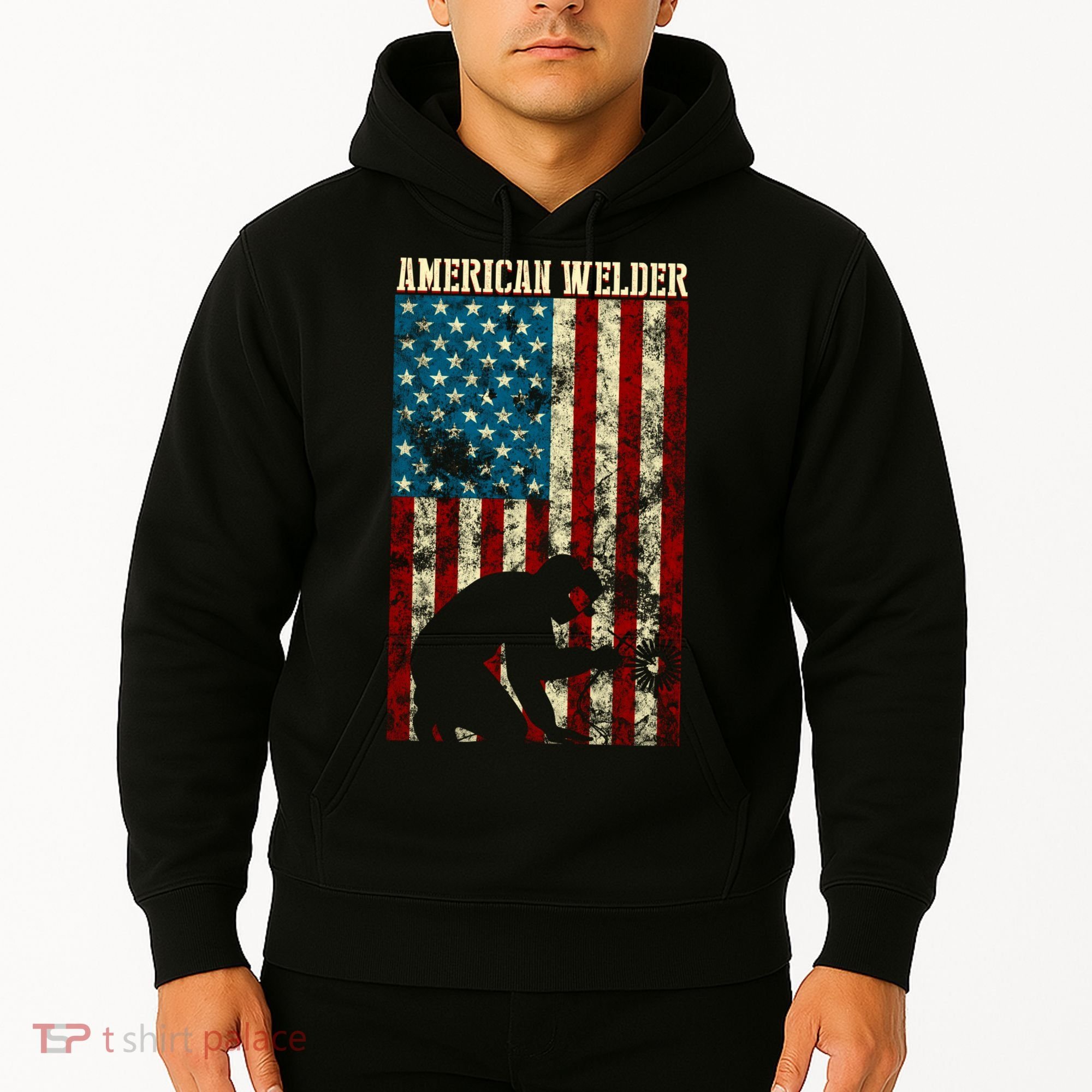 Welding Patriotic Distressed Usa American Flag Gift Welder Gift Hoodie