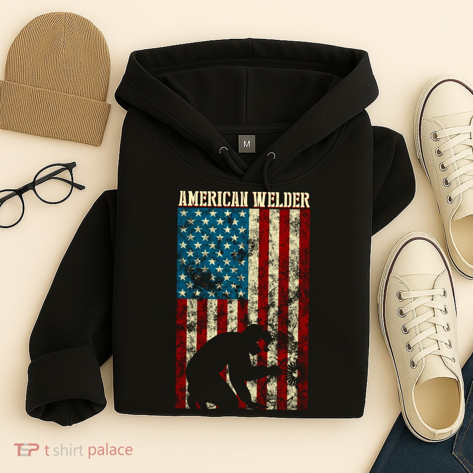 Welding Patriotic Distressed Usa American Flag Gift Welder Gift Hoodie