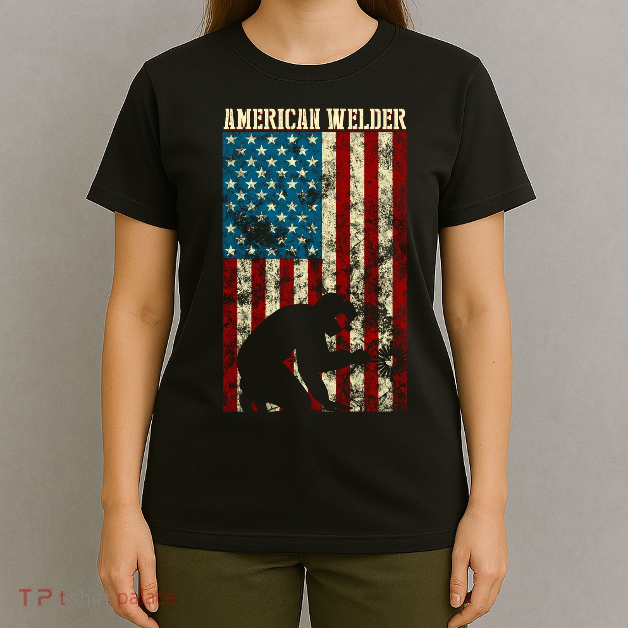 Welding Patriotic Distressed Usa American Flag Gift Welder Gift T-Shirt