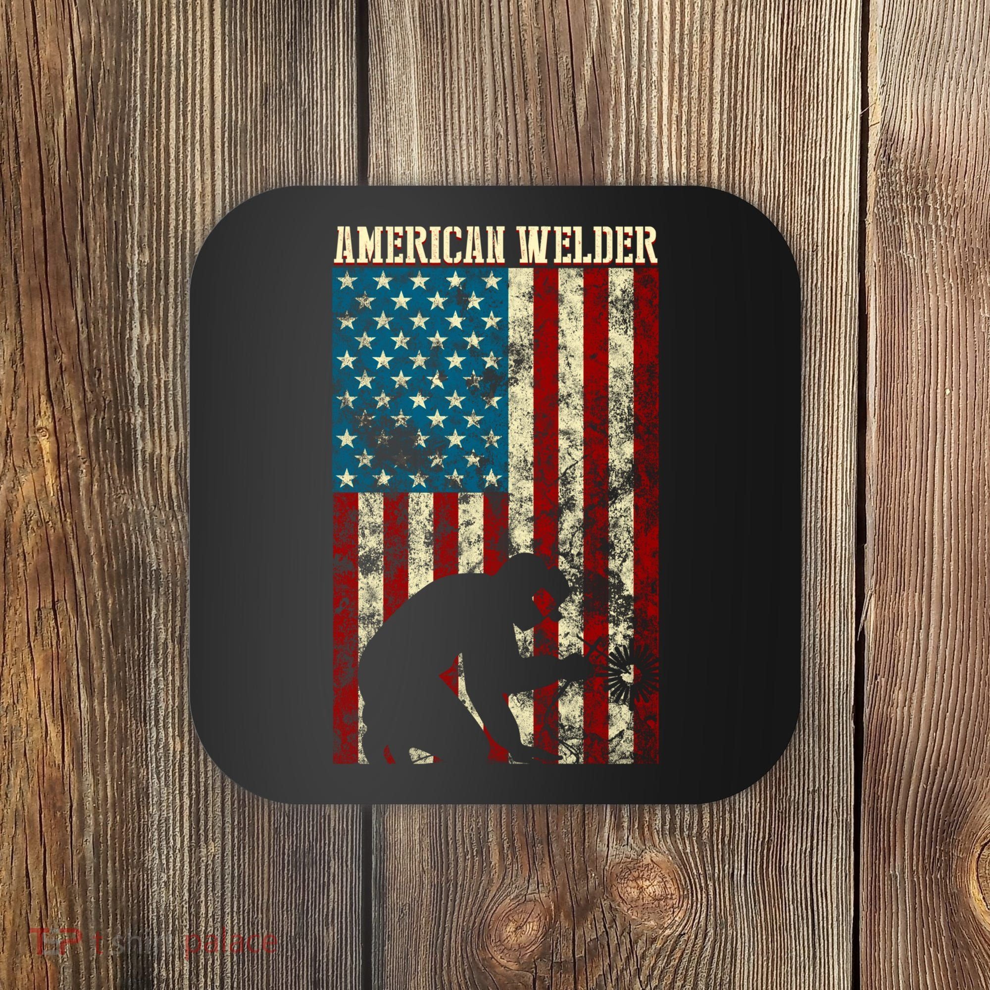 Welding Patriotic Distressed Usa American Flag Gift Welder Gift Coaster
