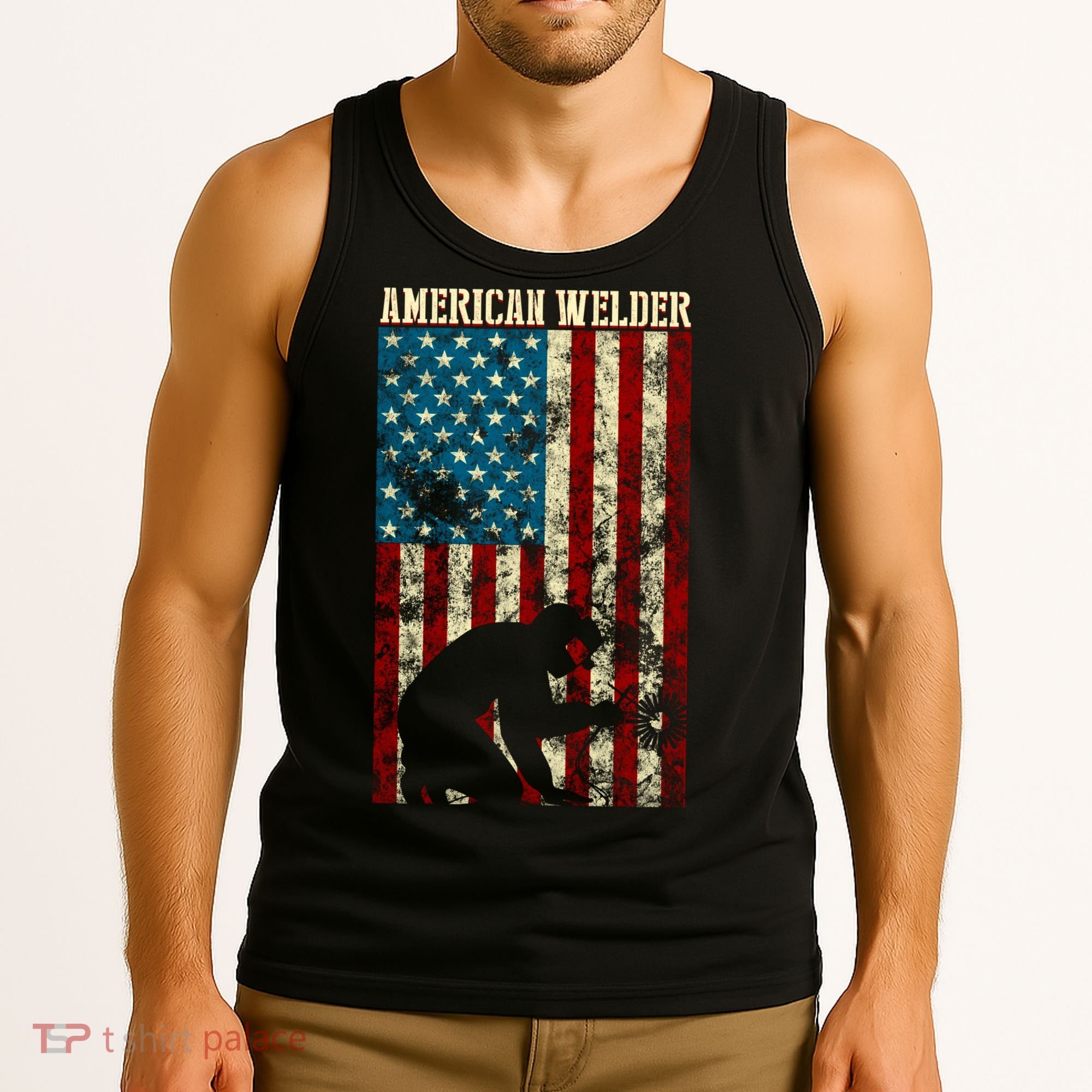 Welding Patriotic Distressed Usa American Flag Gift Welder Gift Tank Top
