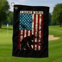Welding Patriotic Distressed Usa American Flag Gift Welder Gift Golf Towel thumb 1