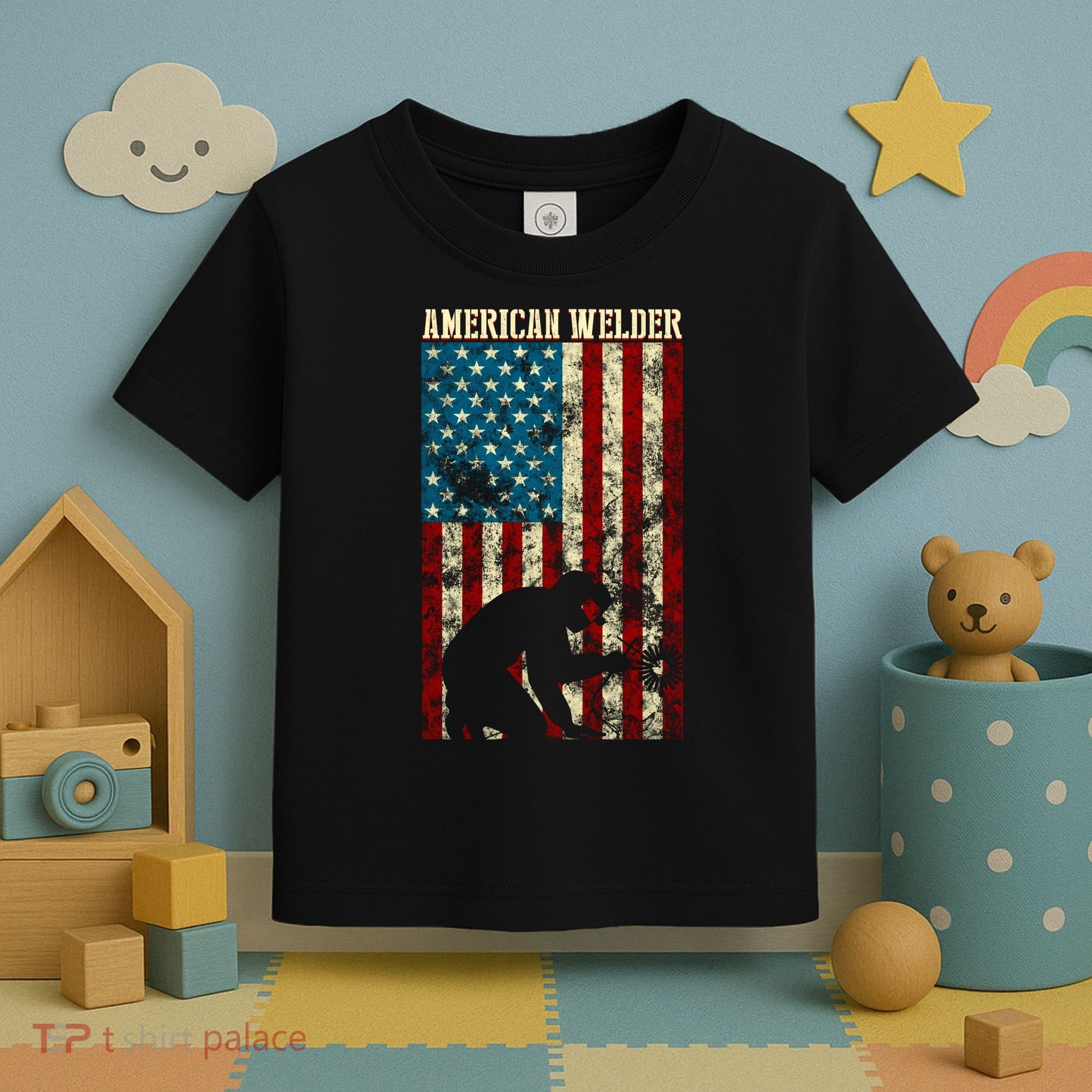 Welding Patriotic Distressed Usa American Flag Gift Welder Gift Toddler T-Shirt