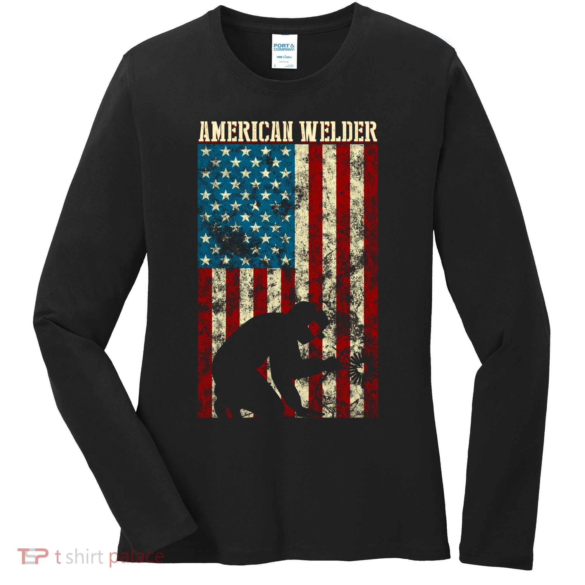 Welding Patriotic Distressed Usa American Flag Gift Welder Gift Women's Long Sleeve Shirt