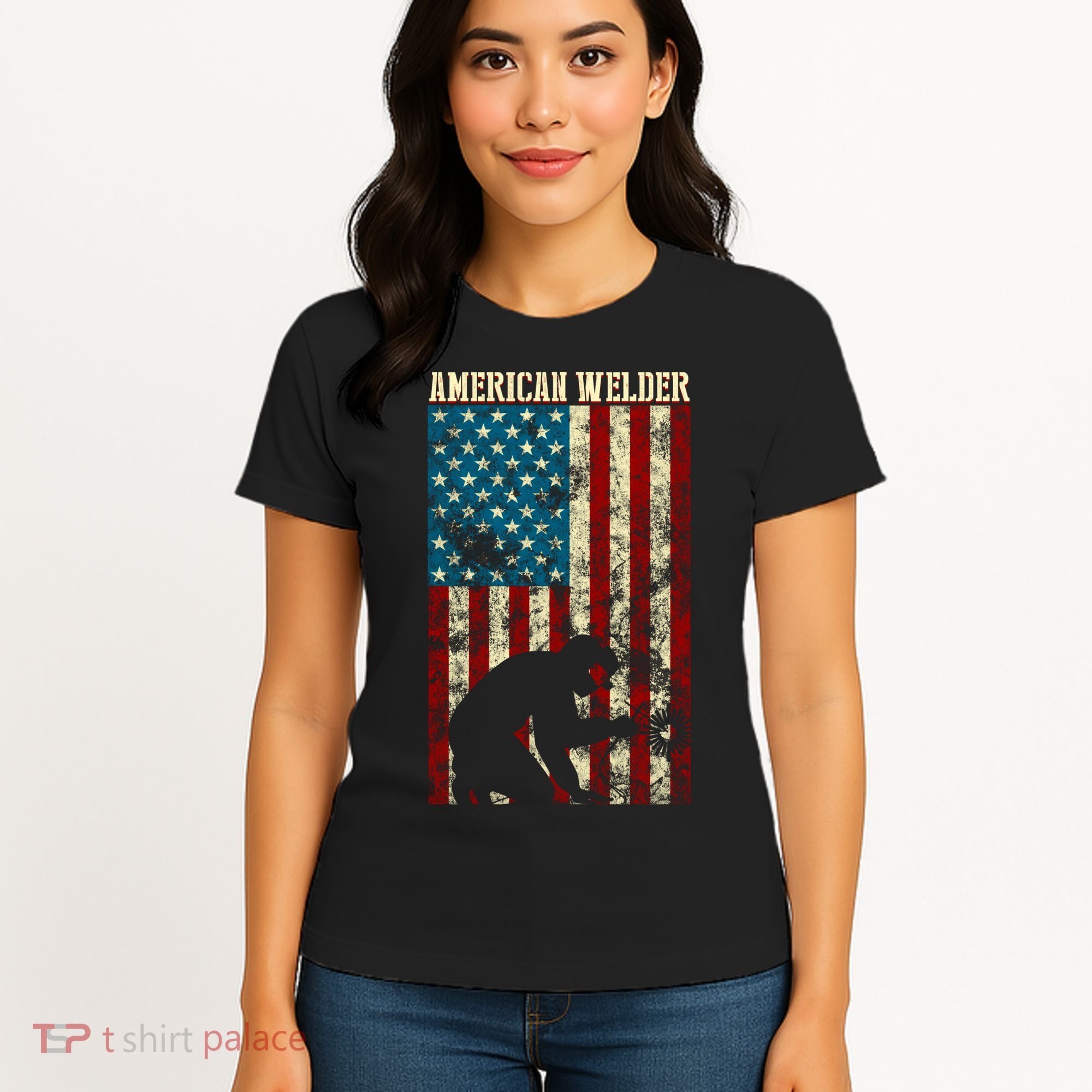 Welding Patriotic Distressed Usa American Flag Gift Welder Gift Women's T-Shirt