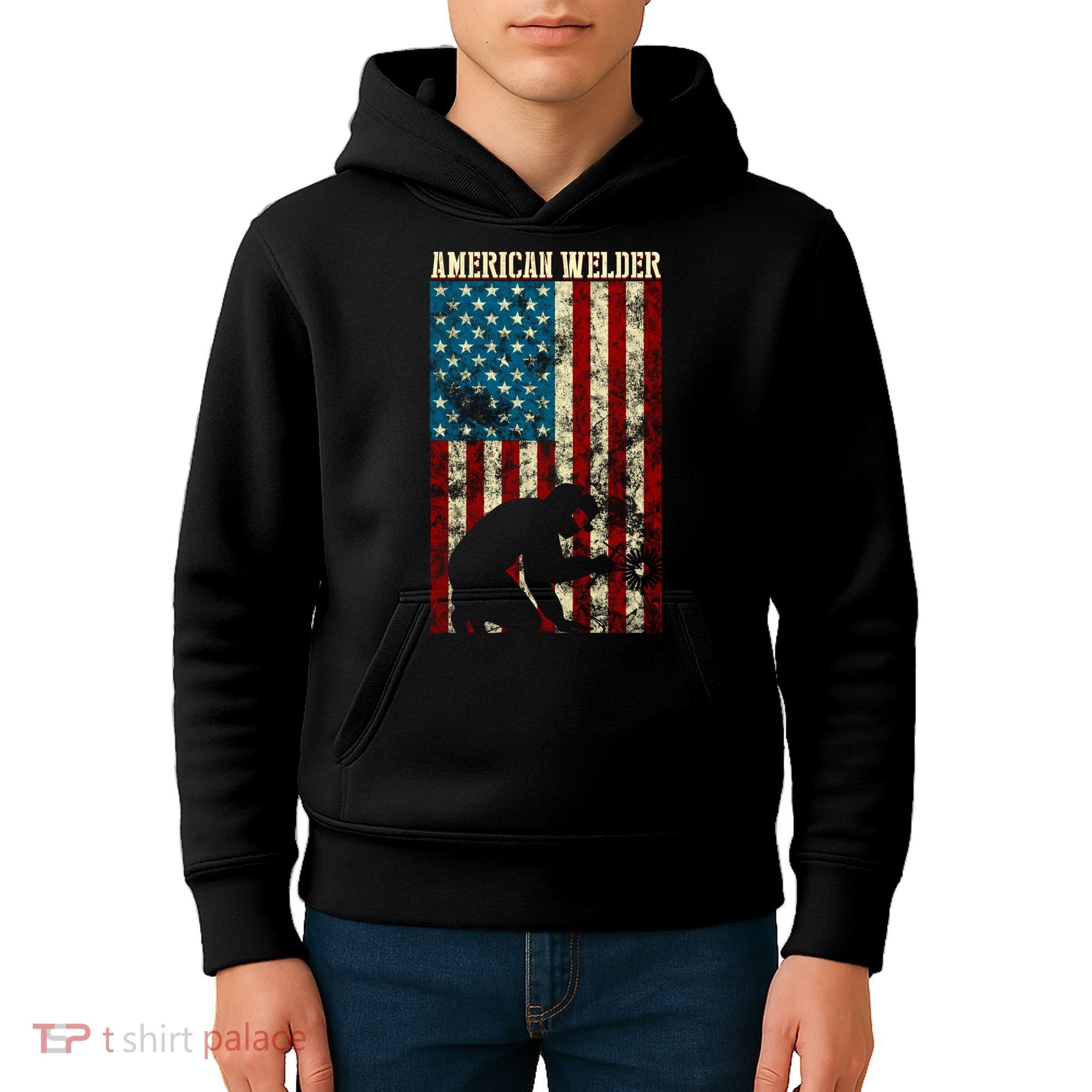 Welding Patriotic Distressed Usa American Flag Gift Welder Gift Kids Hoodie