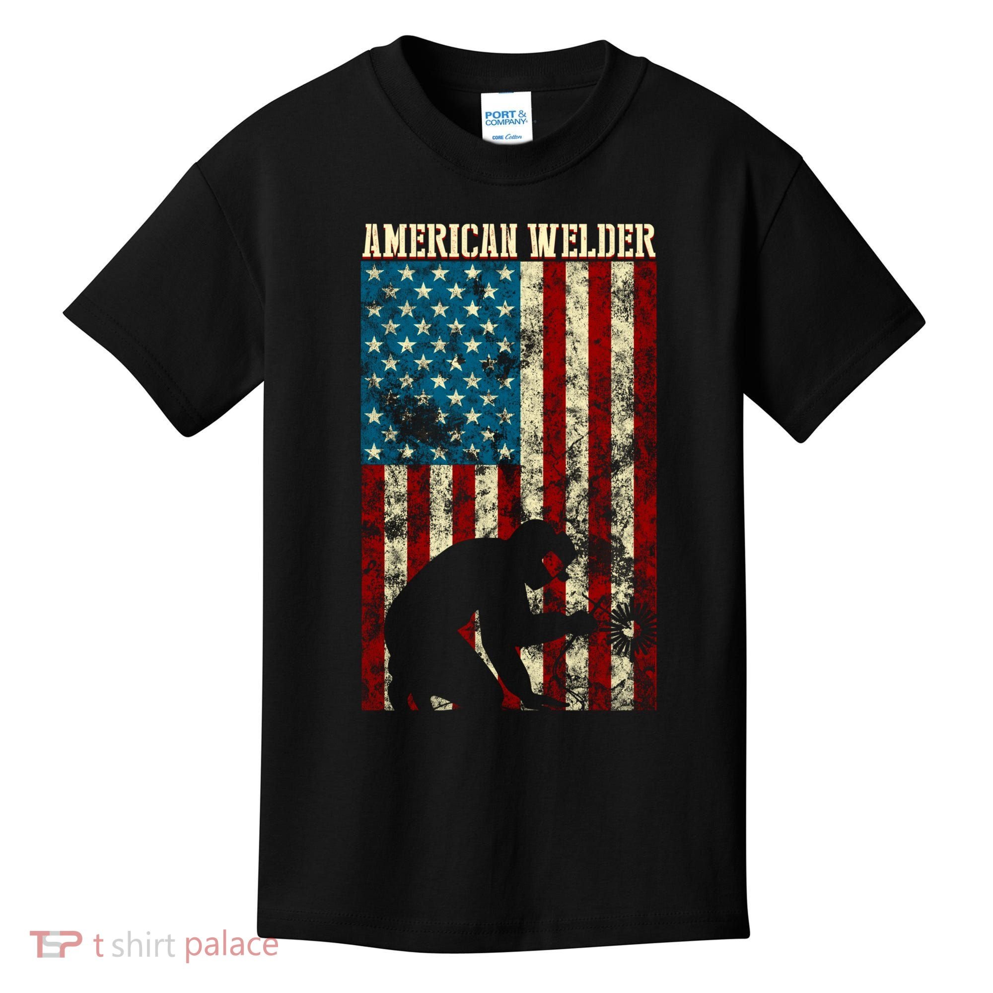 Welding Patriotic Distressed Usa American Flag Gift Welder Gift Kids T-Shirt