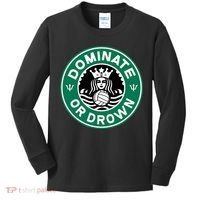 Water Polo Dominate Or Drown Cute Funny Parody Water Sport Kids Long Sleeve Shirt thumb 0