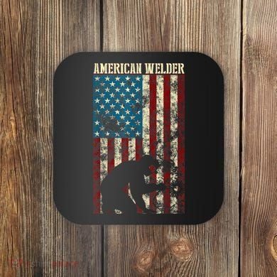 Welding Patriotic Distressed USA American Flag Gift Welder Coaster